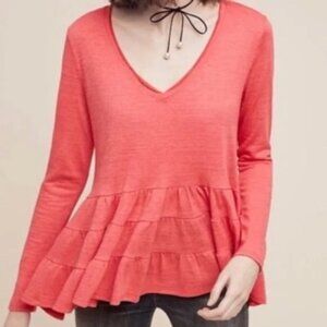 Anthropologie Deletta Thea Tiered Long Sleeve Top Pink V Neck